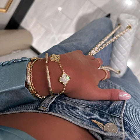 Lyra Clover Jewelry Set Nickel Free Necklace, Earrings, Adjustable Bracelet