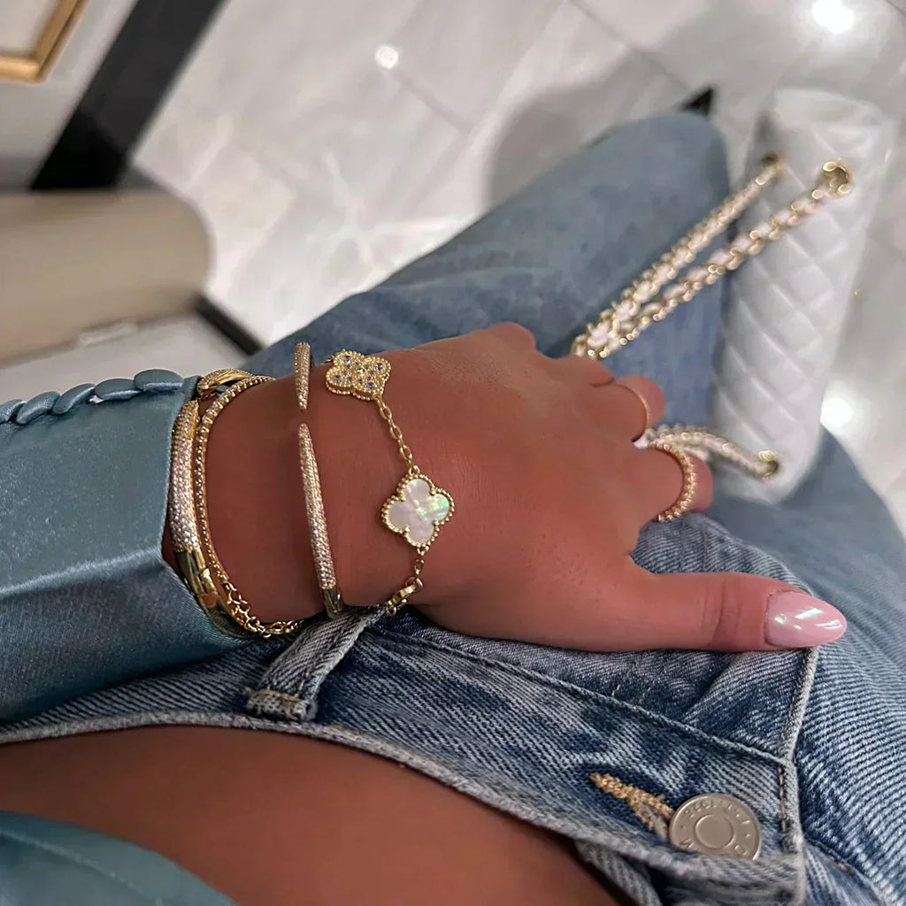 Set colier, brățară și cercei Aurelle Clover Amber