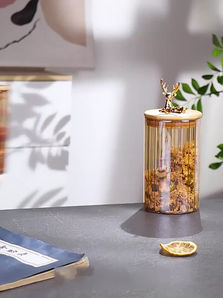 エロウェン スタグ ガラスジャー 3個セット アンバーフィニッシュ＆ゴールドリッド付き