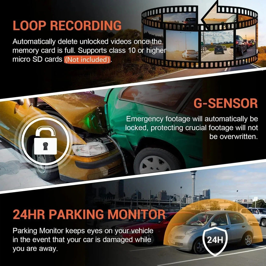 Dash cam WiFi 1080P con doppie lenti anteriori e cabina