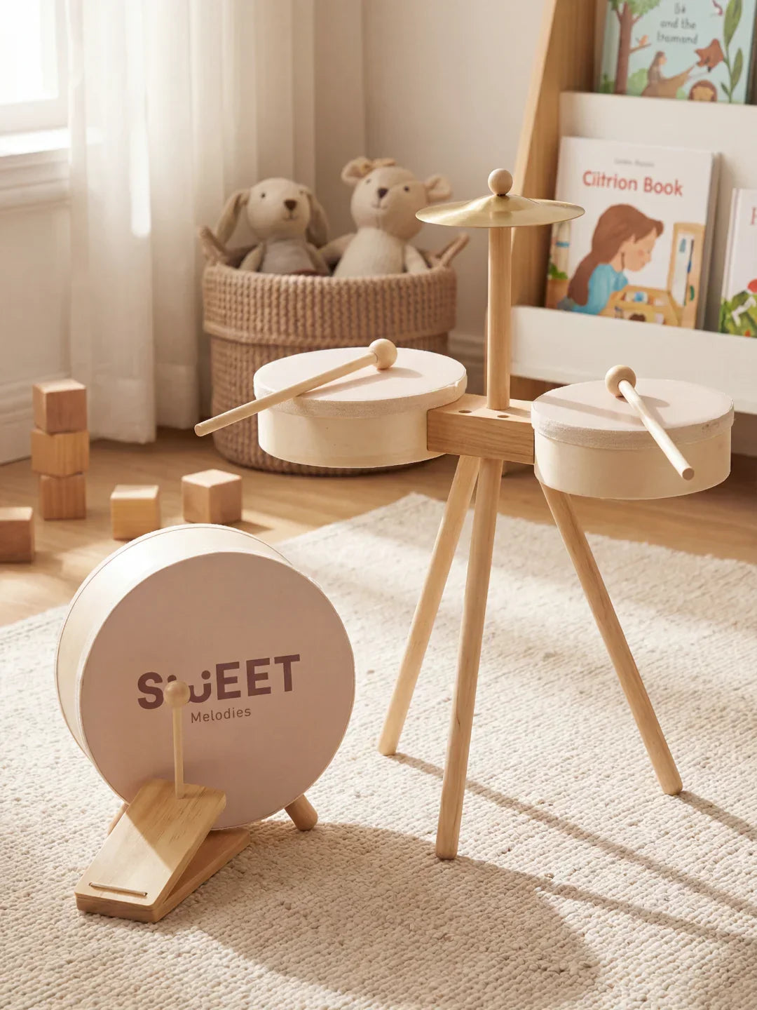 Set Drum Kayu Klasik untuk Bayi dan Kanak-kanak Kecil