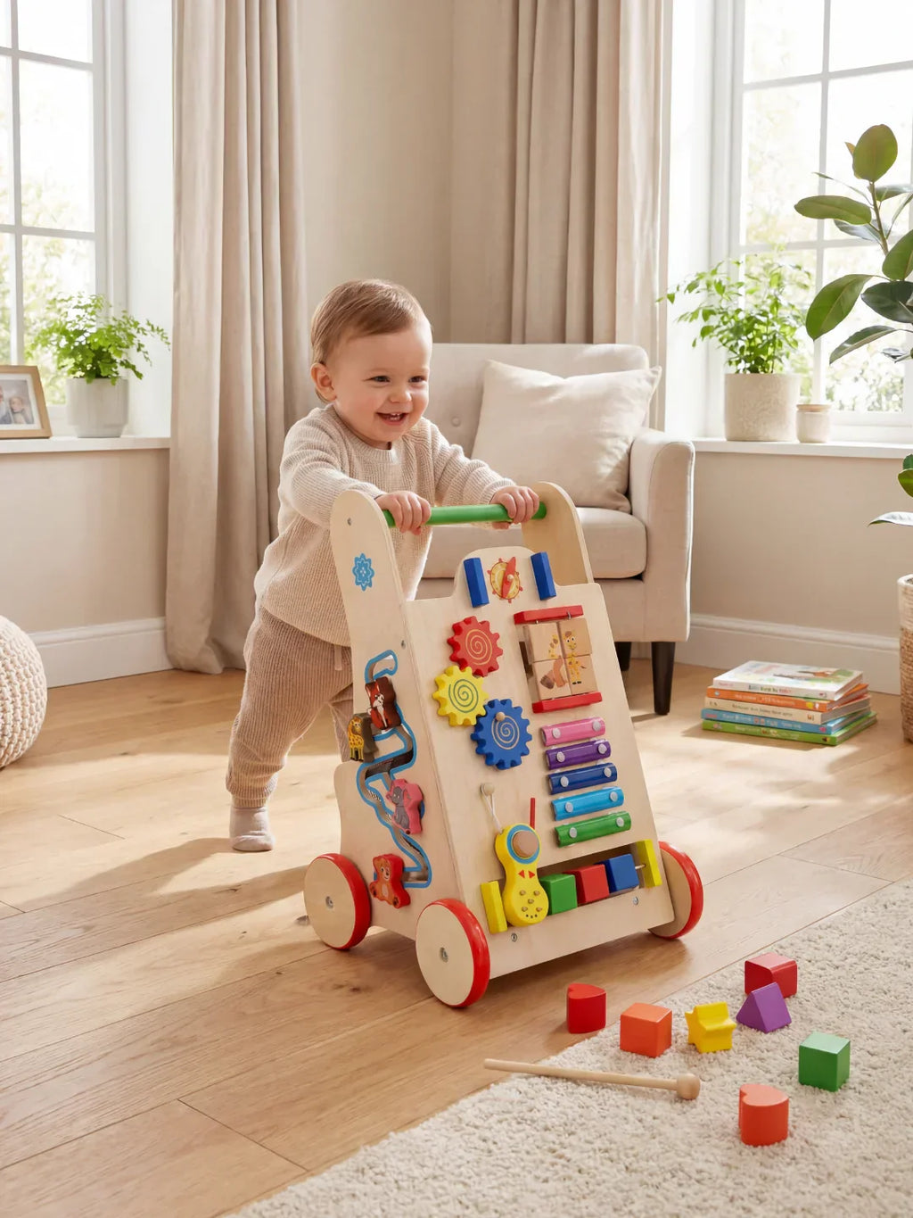 Colorful Wooden Educational Baby Push Walker