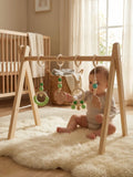 Von Montessori inspiriertes, blattförmiges Holz-Babyspielgerät mit Hängespielzeug | petprovac