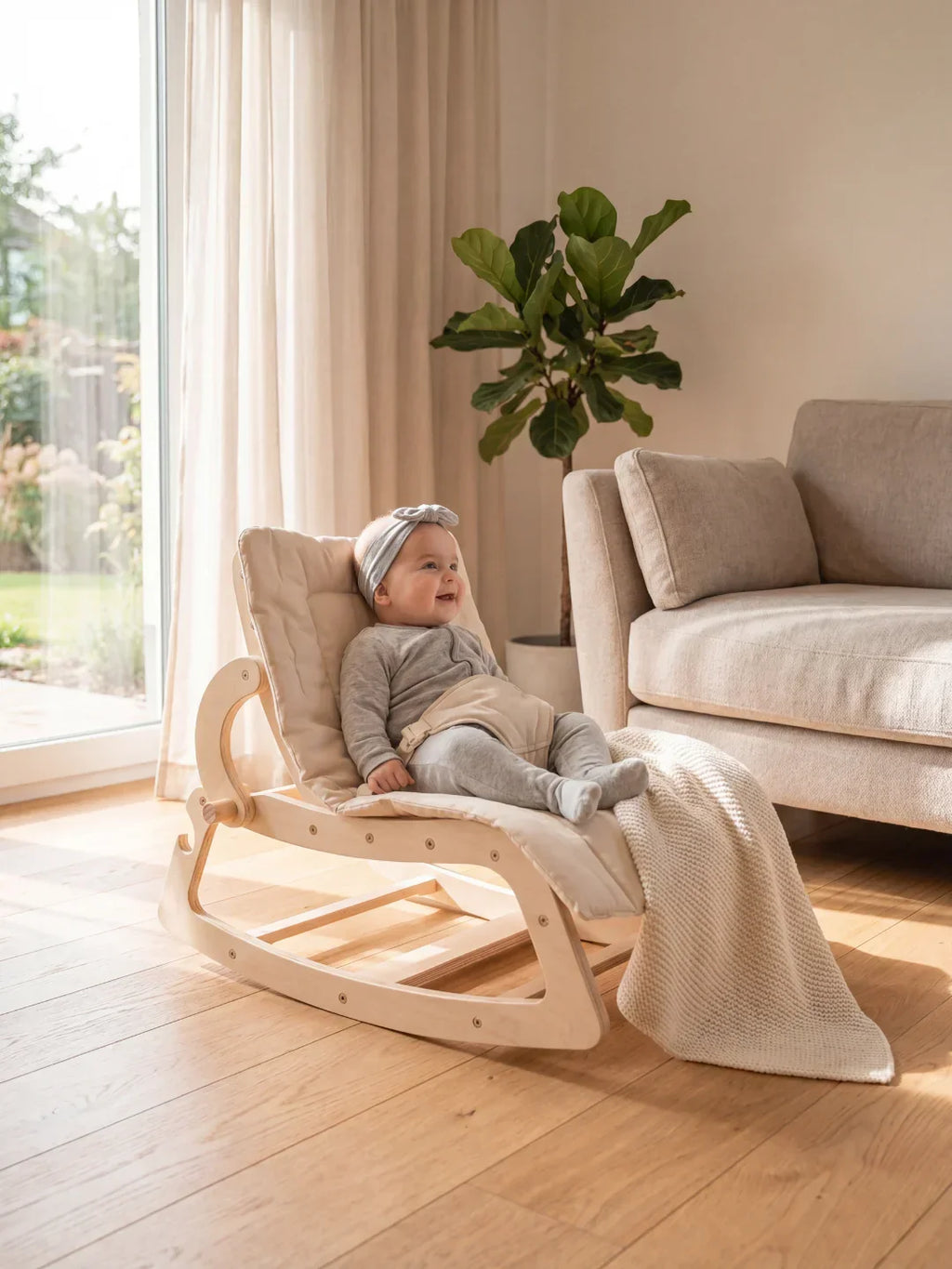 Scandinavian Wooden Baby Bouncer and Toddler Chair