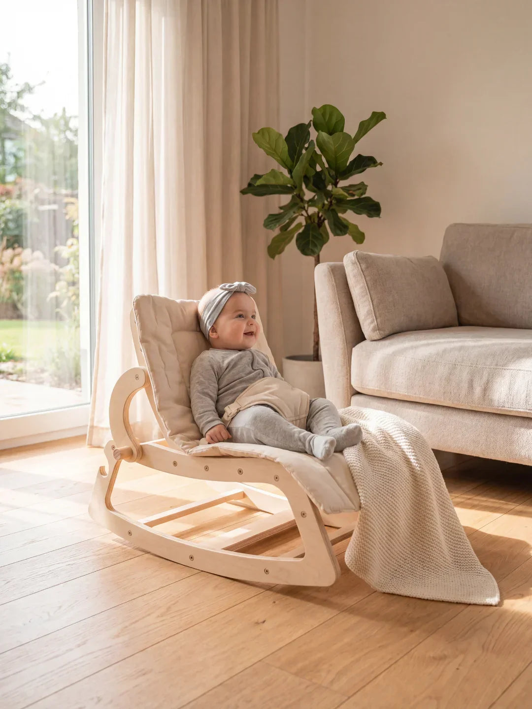 Scandinavian Wooden Baby Bouncer and Toddler Chair