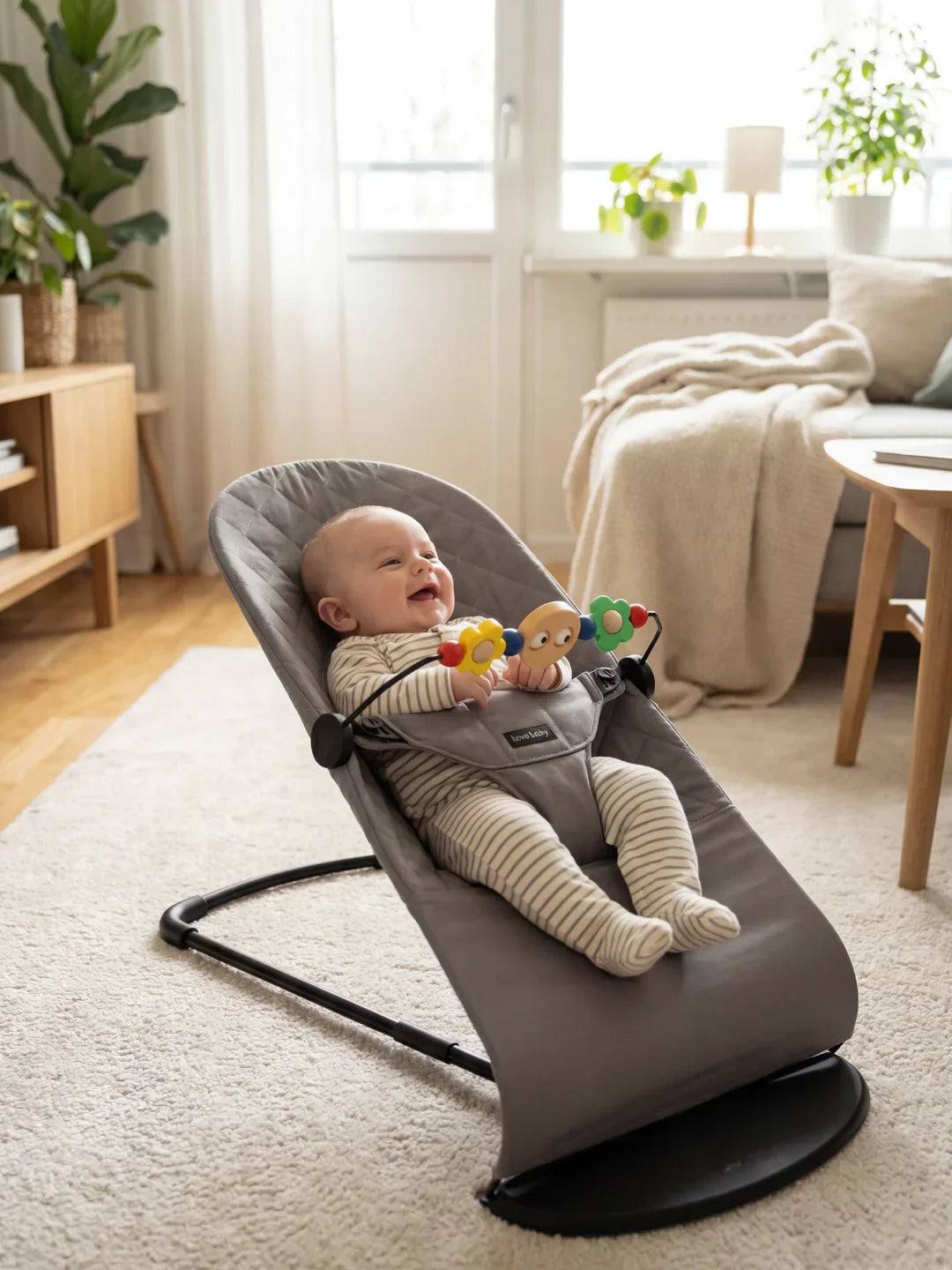 Foldable Baby Bouncer with Interactive Toy Arch