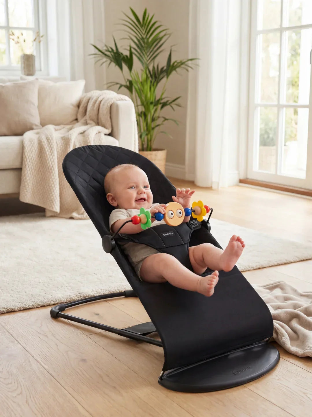 Foldable Baby Bouncer with Interactive Toy Arch