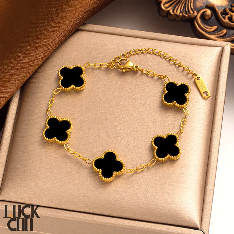 Liora Clover Charm Armbånd Fire Blomstercharms 14K Forgyldt Rustfrit Stål