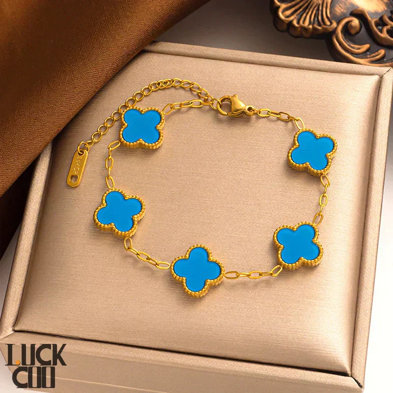 Liora Clover Charm Armbånd Fire Blomstercharms 14K Forgyldt Rustfrit Stål