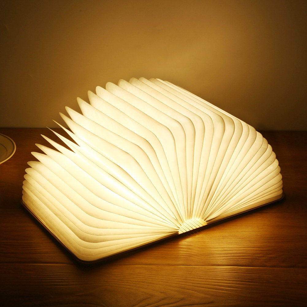 LumaLeaf Lampada da Libro Pieghevole per Lettura a Letto Lampada LED Senza Fili con Finitura in Legno