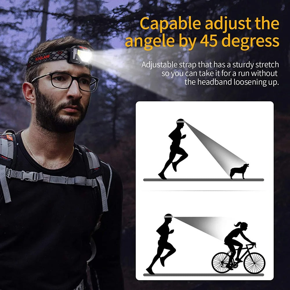 Lanterna de Cabeça com Sensor de Movimento LED e Oito Modos para Aventuras ao Ar Livre