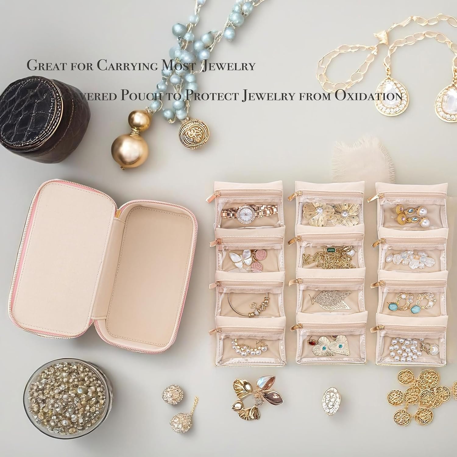 Jewelry box with 12 zipper compartments