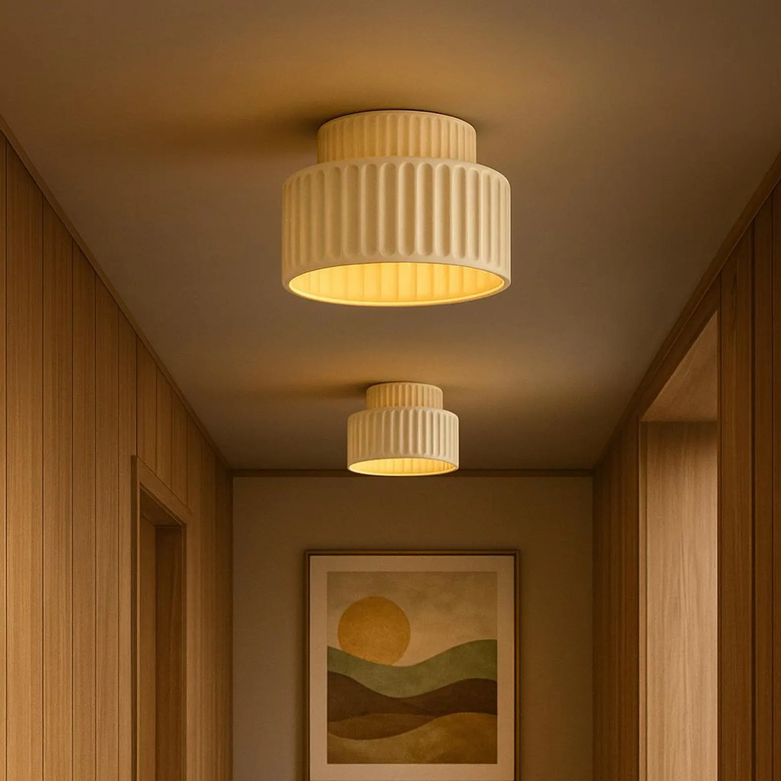 Luminara Drum Semi Flush Ceiling Light Cream Fabric Shade One Light