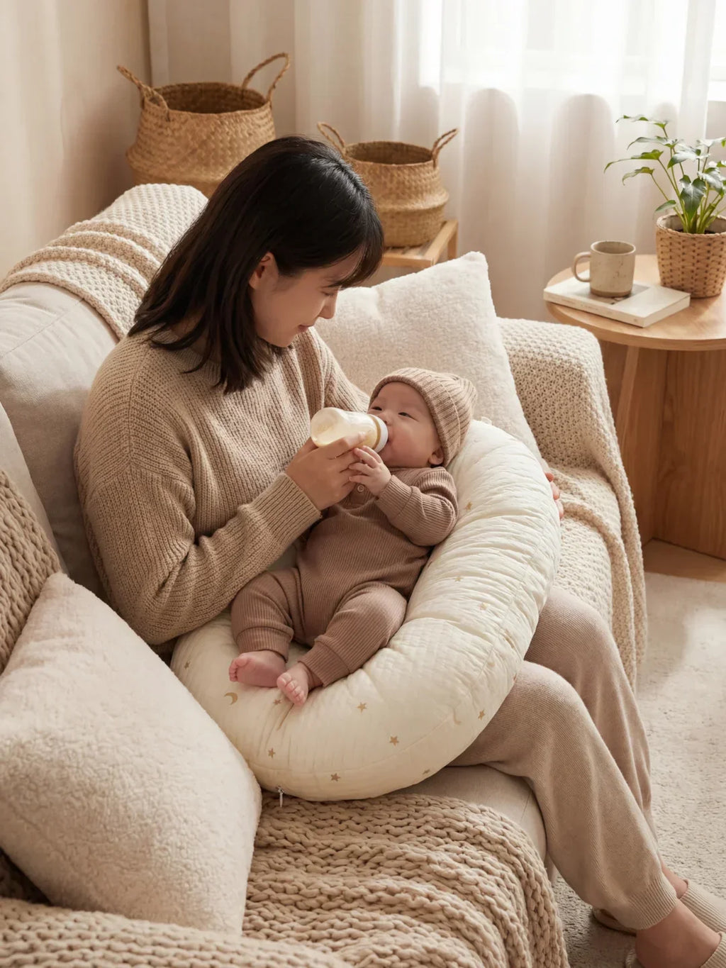 Quilted Nursing Pillow For Breastfeeding At Home For New Moms