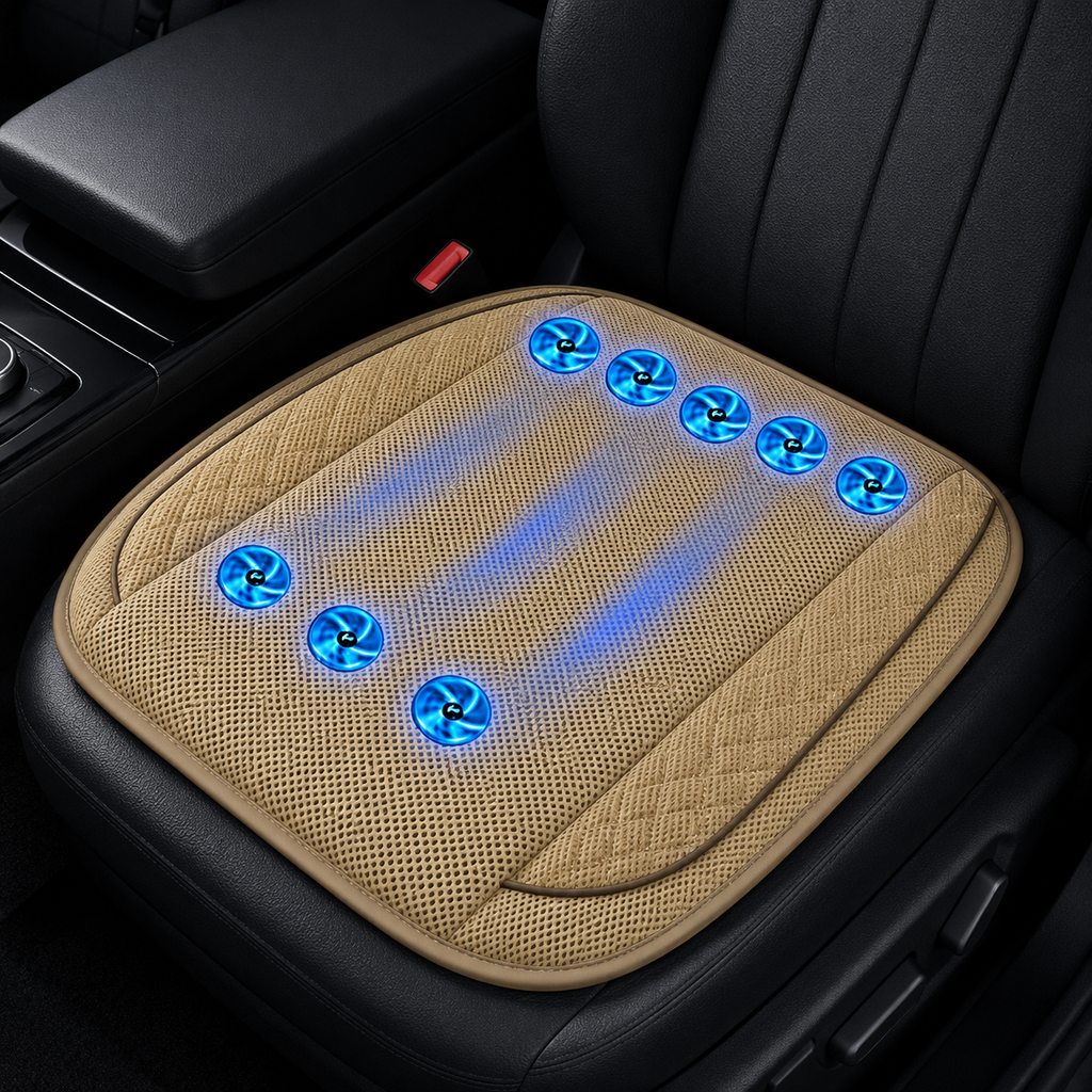 Chladicí polštářek na sedadlo auta s 10 ventilátory, USB 12V/24V větraný sedák