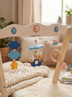 Natural Wood Baby Gym Arch For Babies 0-3 Years, Stable Frame With Suspended Toys