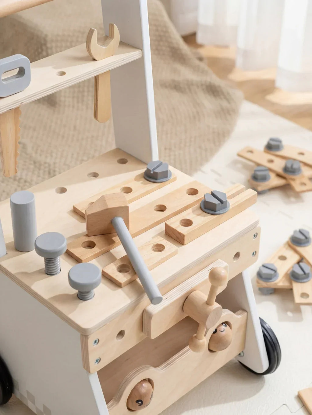 2-in-1 Wooden Workbench Baby Push Walker
