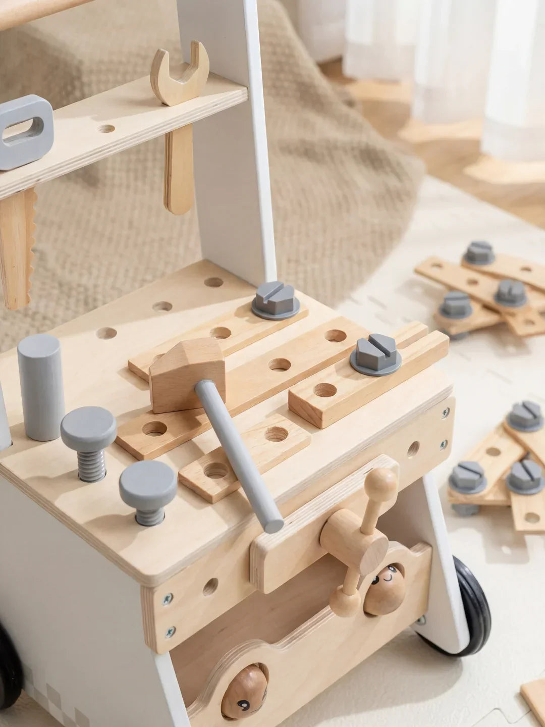 2-in-1 Wooden Workbench Baby Push Walker