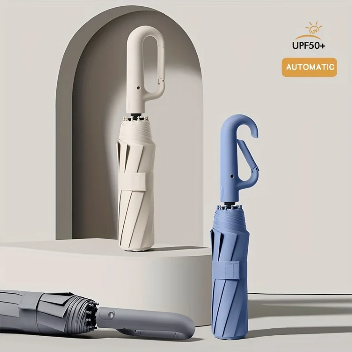 Payung Lipat Automatik AerisGuard Tahan Angin Dengan Pemegang Gesper Untuk Semua Cuaca