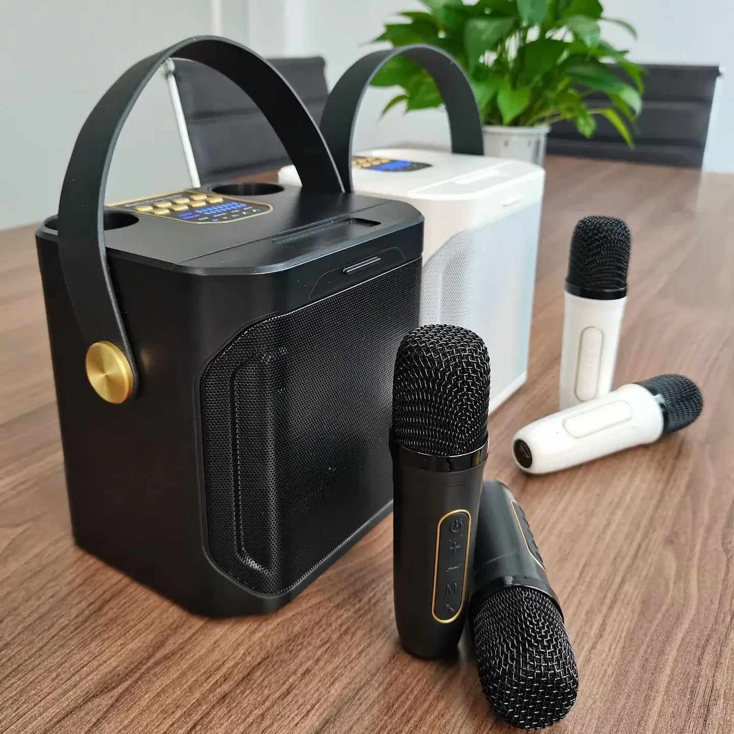 Przenośny głośnik karaoke z Bluetooth, zasilany akumulatorem, zapewnia bogate brzmienie