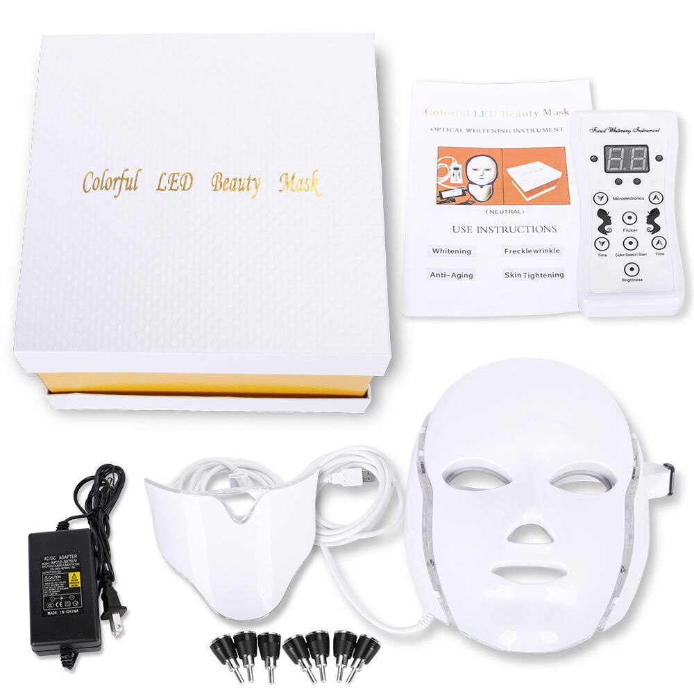 Seven Color Red LED Light Therapy Mask For Face And Neck With Spa Glow