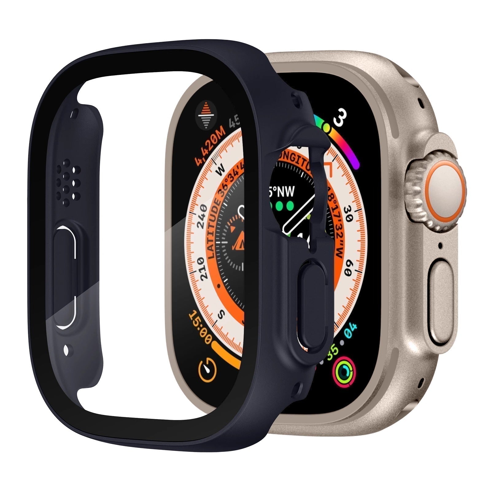 NovaGuard Apple Watch Ultra Kılıfı Şeffaf Sertleştirilmiş Cam Ekran Koruyucu ile