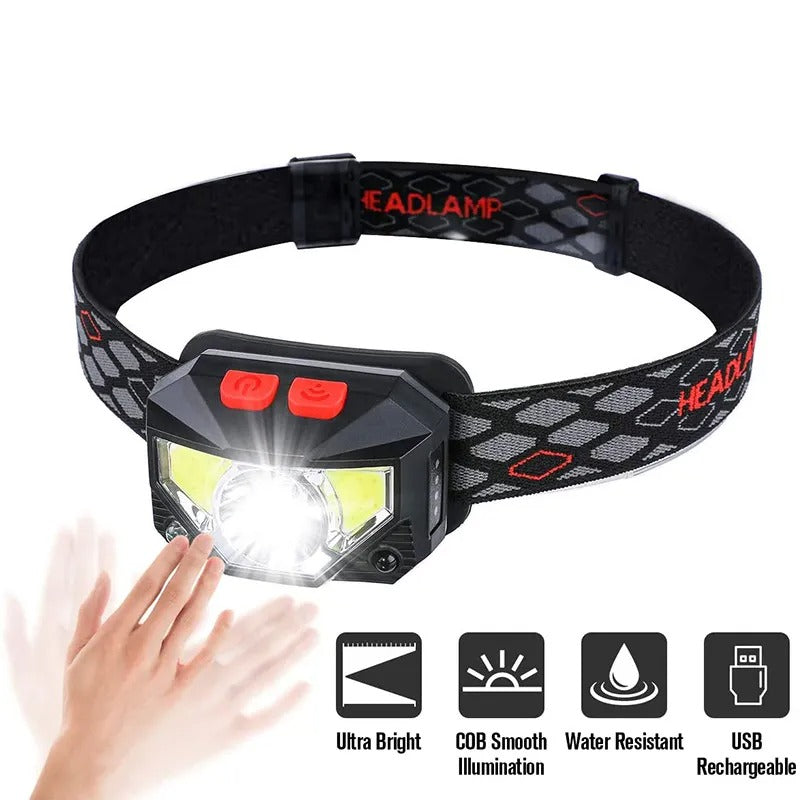 Lanterna de Cabeça com Sensor de Movimento LED e Oito Modos para Aventuras ao Ar Livre