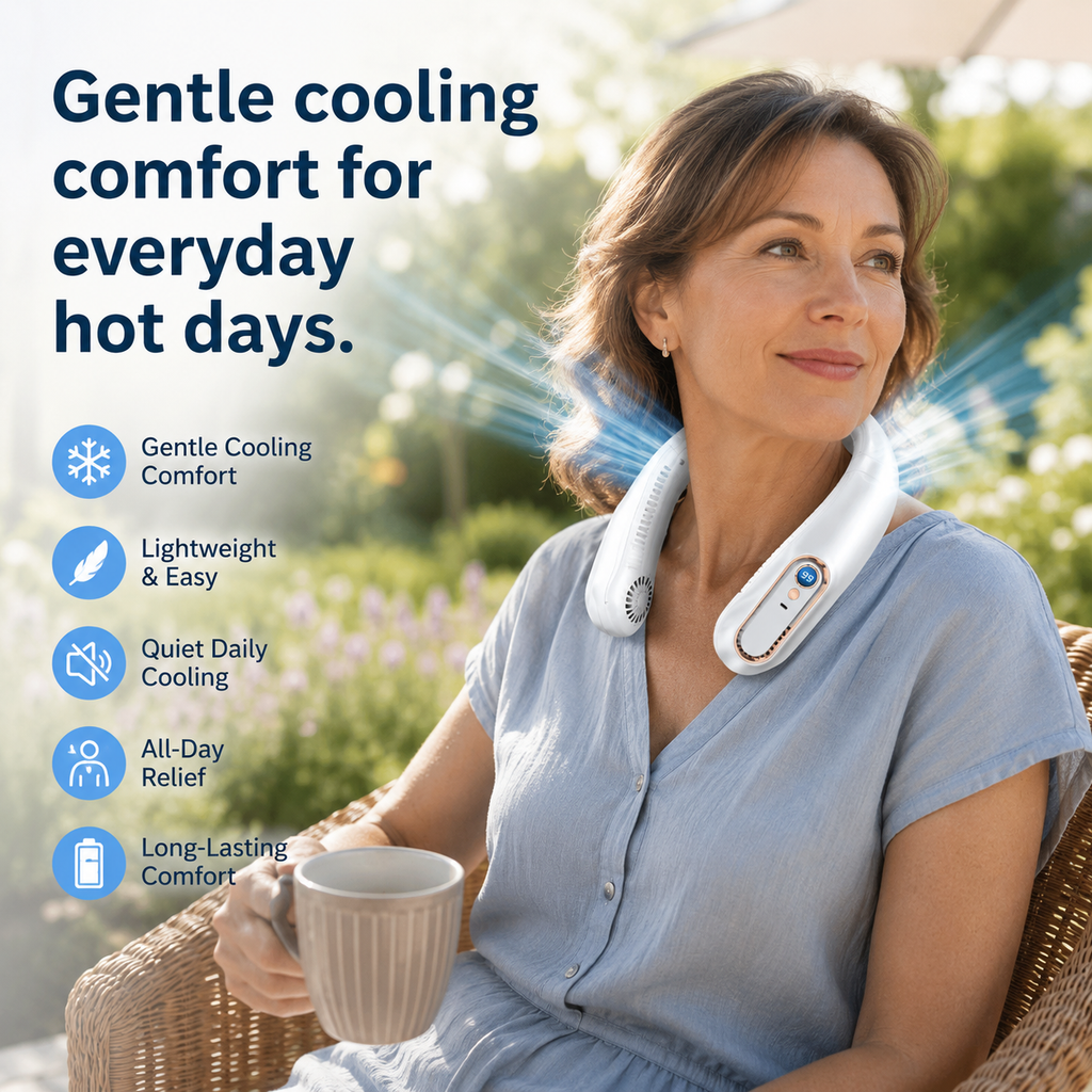 SoftCool Lightweight Wearable Neck Fan With Quiet Rechargeable Cooling