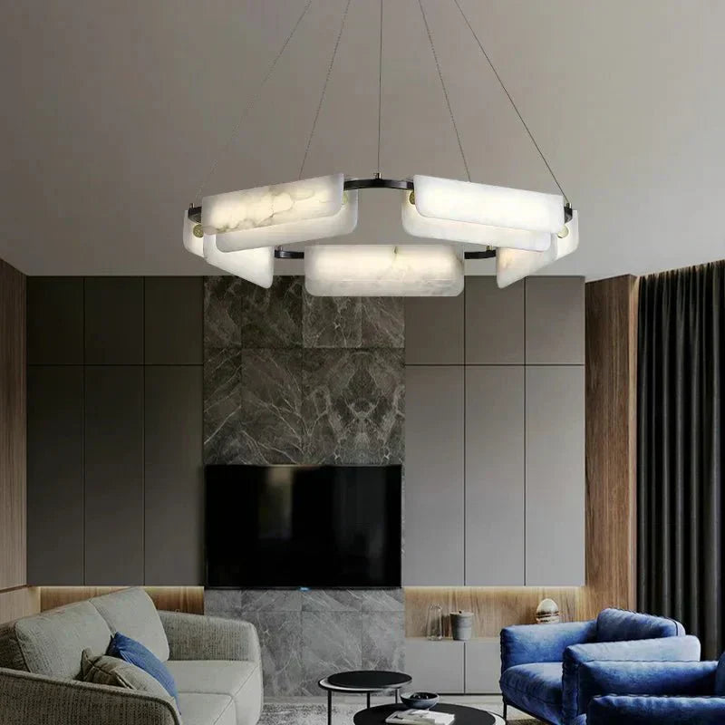 Solara Alabastlysekrone med ægte stenudsmykning