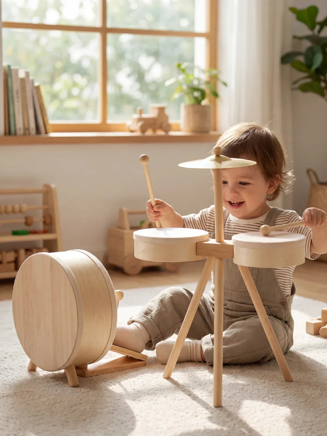 Set Drum Kayu Klasik untuk Bayi dan Kanak-kanak Kecil