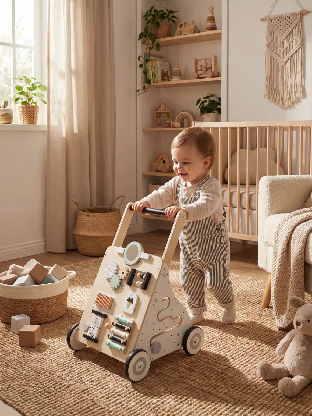 Dřevěný chodítko pro děti ve skandinávském designu