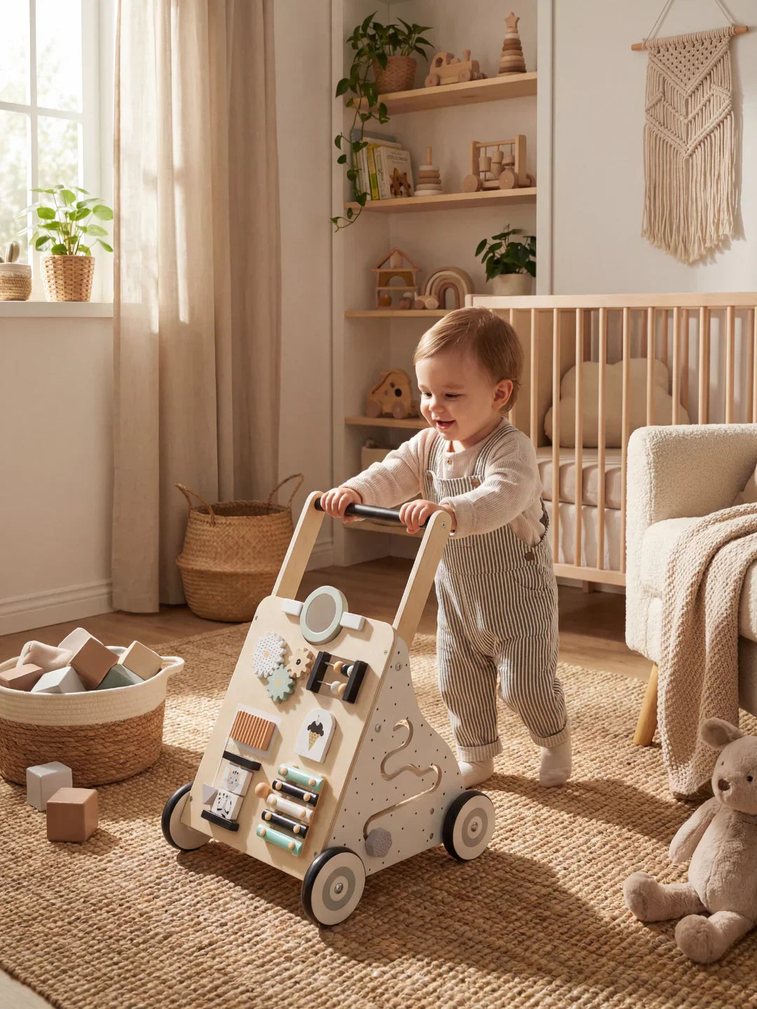 Dřevěný chodítko pro děti ve skandinávském designu