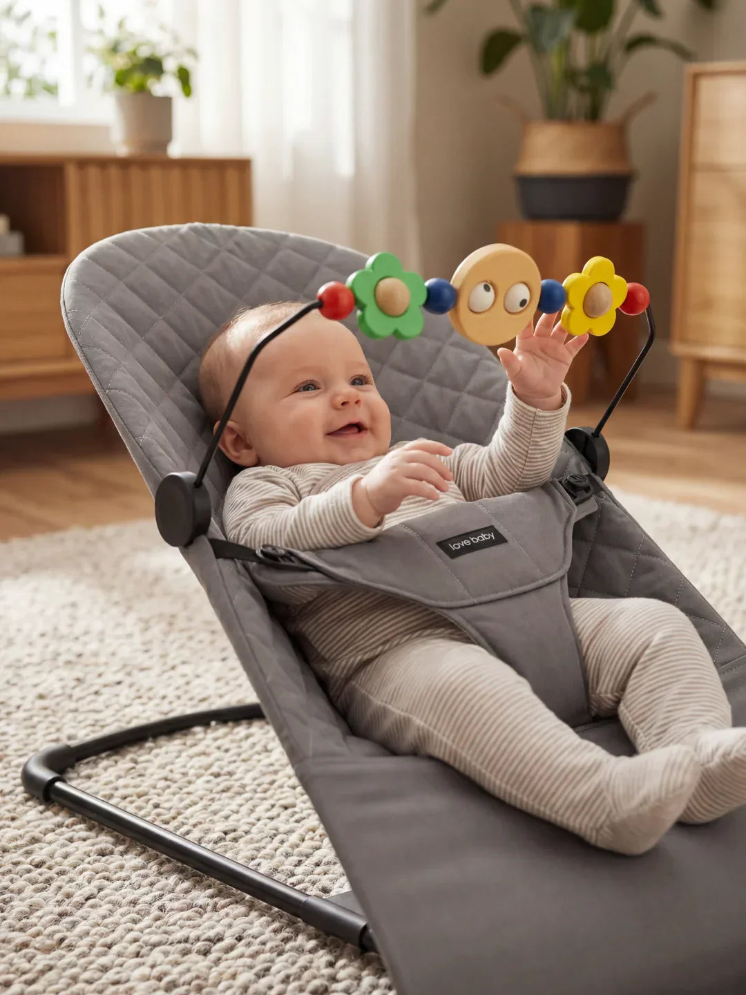 Foldable Baby Bouncer with Interactive Toy Arch