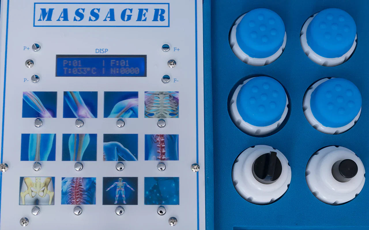 VitaPulse hjemme stødterapienhed med tilbehør i aluminiumsæske