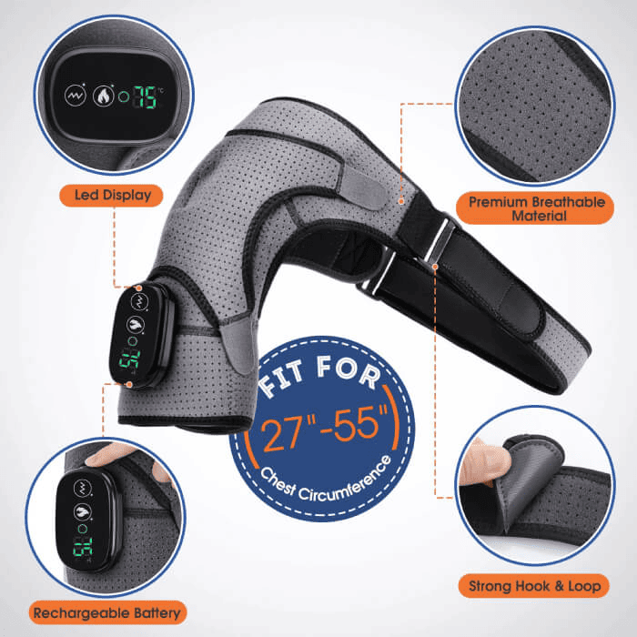 מכשיר עיסוי SolaceFlex לכתפיים עם כרית מחוממת וכיסוי ניאופרן ותמיכה