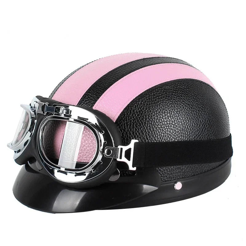 Topi Keledar Separuh Berkilat Vintage Penunggang Harley Dengan Gesper Lepas Pantas