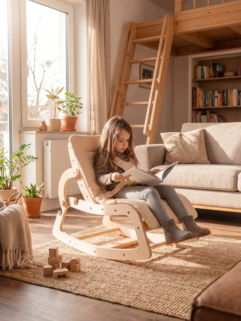 Scandinavian Wooden Baby Bouncer and Toddler Chair