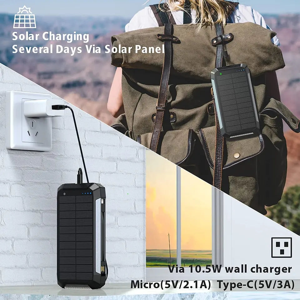 EclipseVolt 30 000 mAh vízálló napelemes power bank két USB porttal és Qi vezeték nélküli töltővel