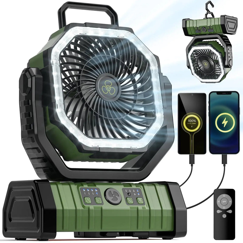 Ventilatore da campeggio portatile ricaricabile con power bank LED da 20000mAh