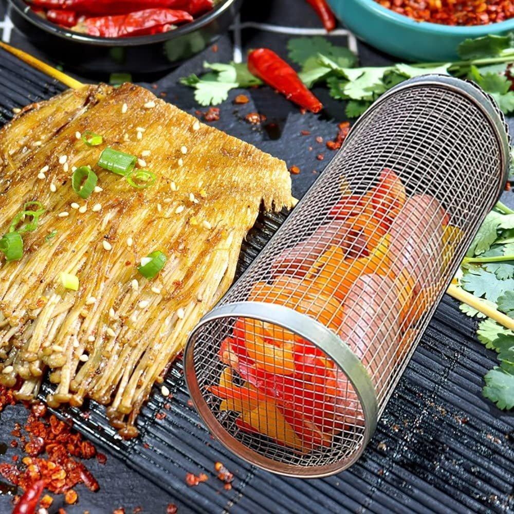 Nepřilnavý otočný koš na grilování zeleniny pro rovnoměrné barbecue vaření