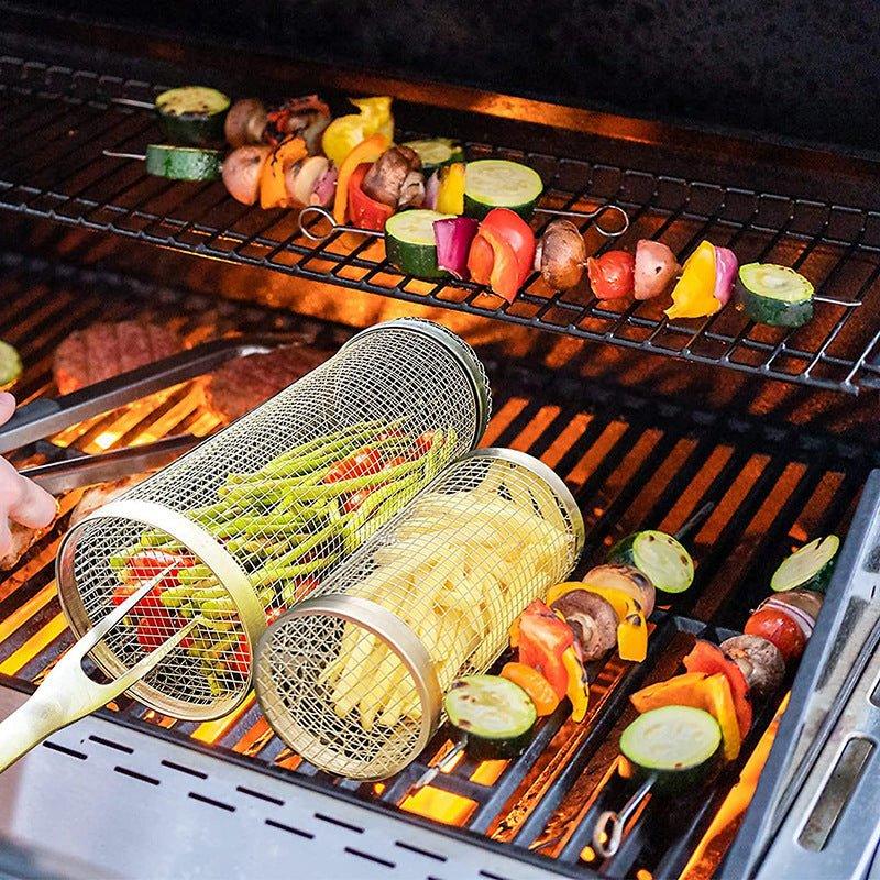 Nepřilnavý otočný koš na grilování zeleniny pro rovnoměrné barbecue vaření