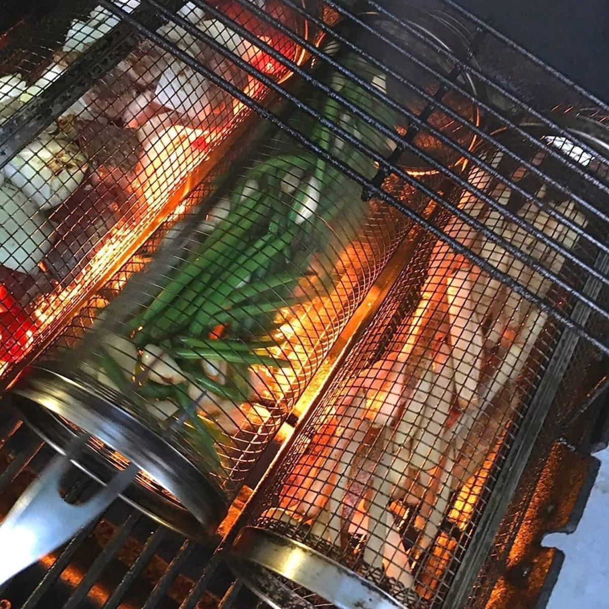 Nepřilnavý otočný koš na grilování zeleniny pro rovnoměrné barbecue vaření