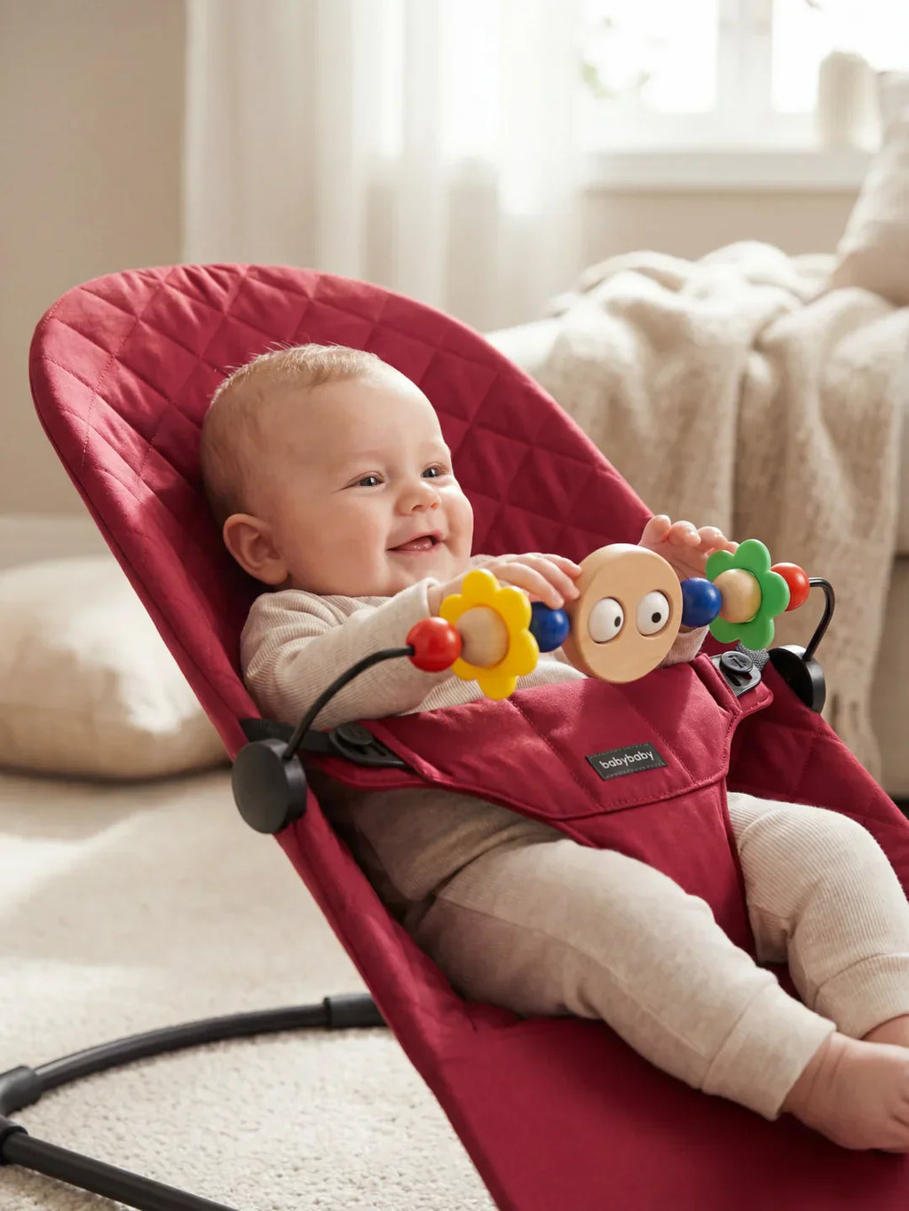 Foldable Baby Bouncer with Interactive Toy Arch