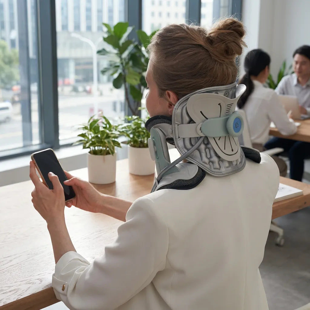 Inflatable Neck Traction Collar with 8 Air Chambers & 26° Ergonomic Stretch for Daily Comfort