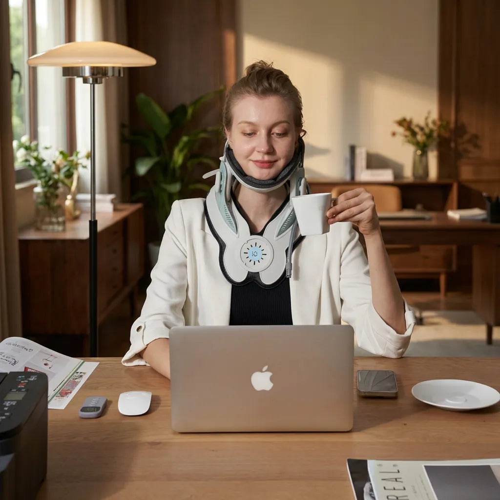 Inflatable Neck Traction Collar with 8 Air Chambers & 26° Ergonomic Stretch for Daily Comfort