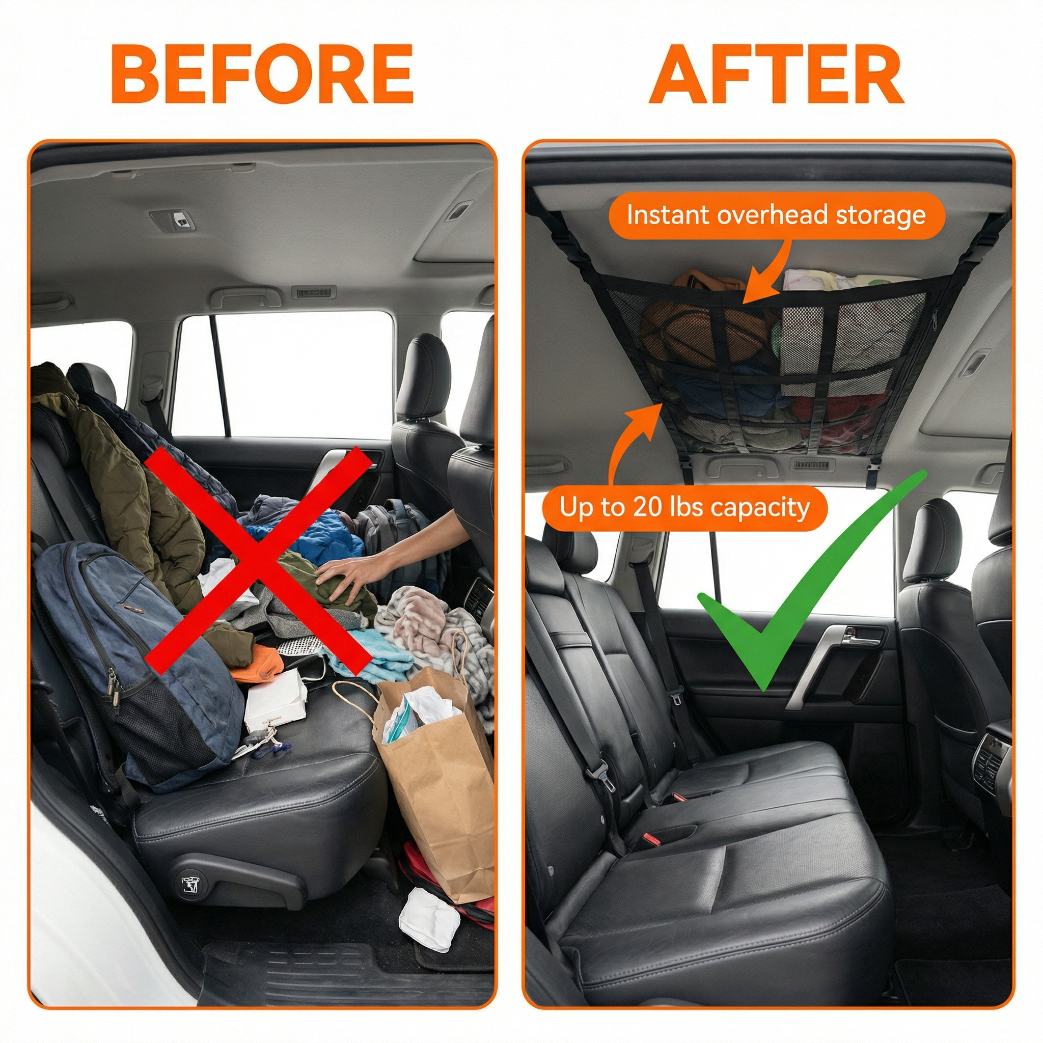 Adjustable Overhead Car Storage Organizer Net