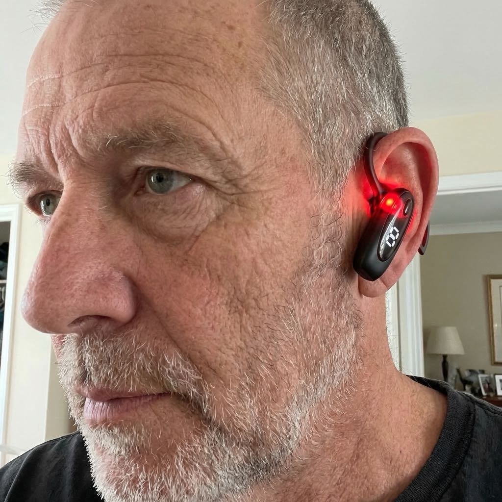 Tinnitus Verlichtingsset met Roodlicht Oorapparaat, Slaapband en Geluidstherapie-app