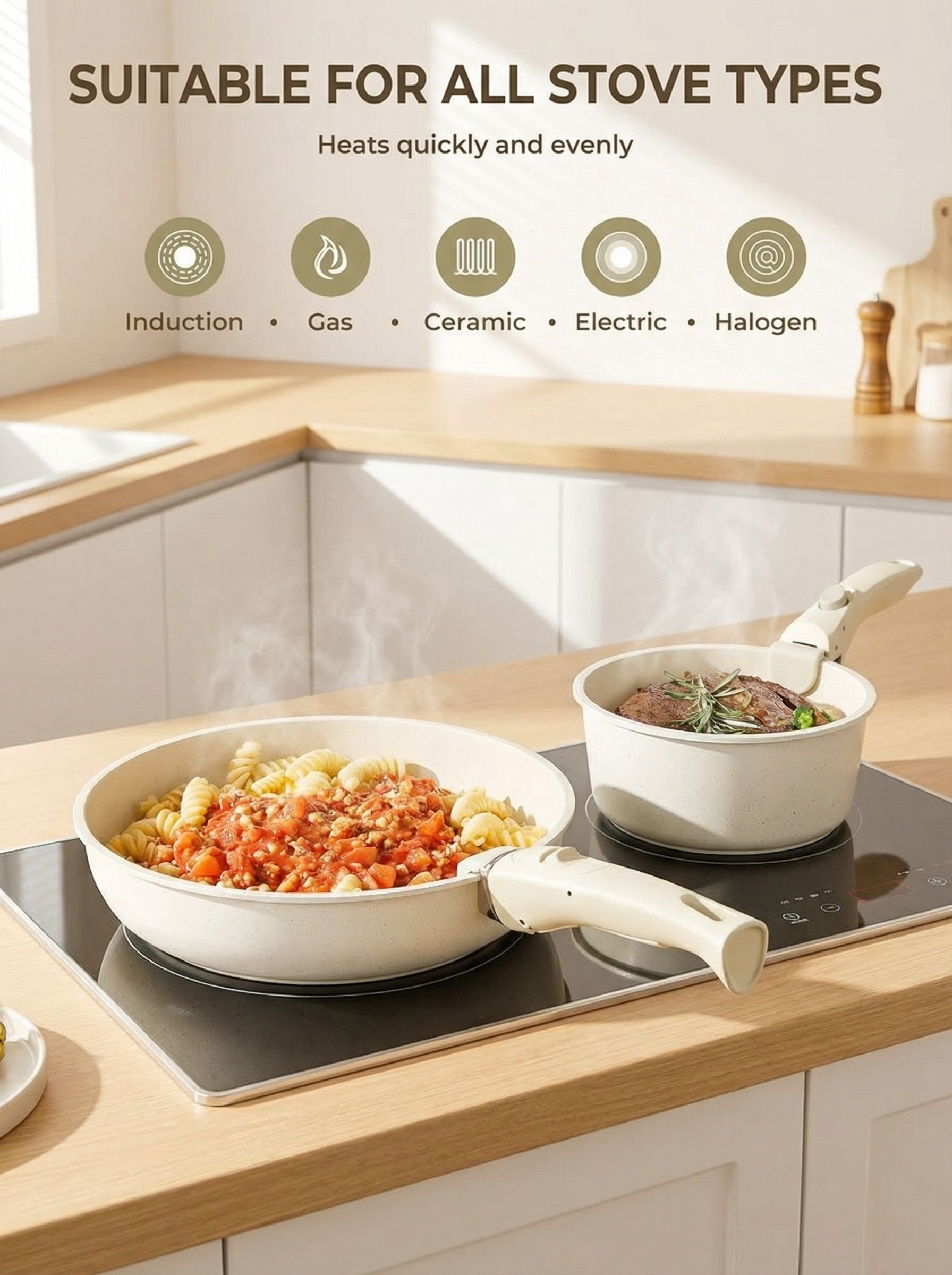 Colección Compacta de Utensilios de Cerámica para Cocinas Pequeñas, Esenciales No Tóxicos