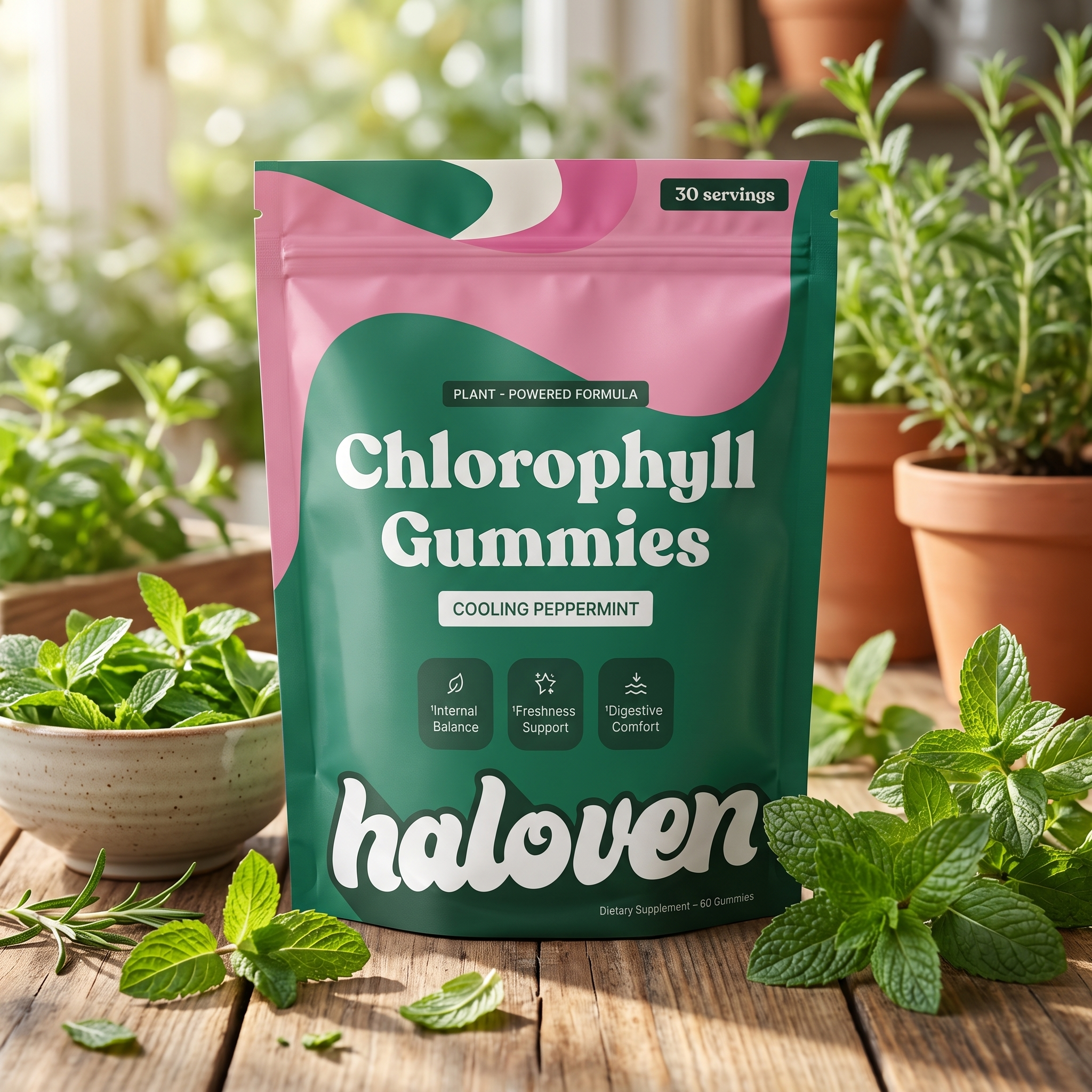 Gommes à la chlorophylle pour une haleine fraîche, une sensation de fraîcheur corporelle et le soutien digestif