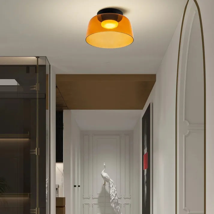 Lampada da soffitto Lumenweave Nordic con paralume in vetro artigianale